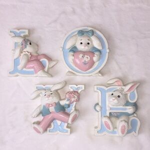 Set of 4 vintage HOMCO love bunnies.